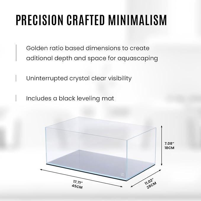 UNS Ultra Clear Rimless Tank - 5.9GAL | 22.6L - 17.71x11.02x7.08 | 45x28x18 CM, 5mm Glass Thickness, Leveling Mat Included - Low Iron, High Clarity Fish Tank w/ 45° Mitered Edge - [45S]