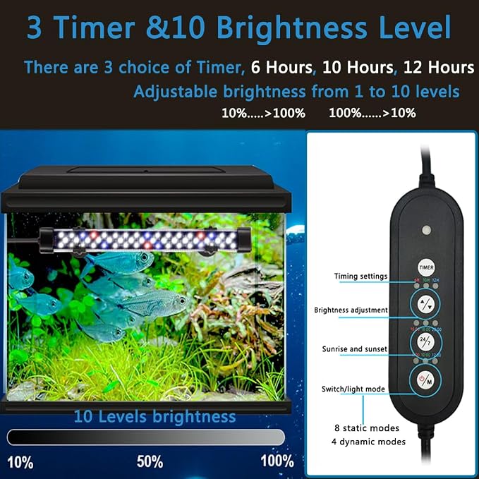 Submersible Aquarium Lights for Fish Tank,24/7 Cycle Fish Tank Light with Timer,Adjustable Brightness,8 Colors,Underwater Full Spectrum LED Aquarium Decor Plant Light,27.5'' for 55gallon Fish