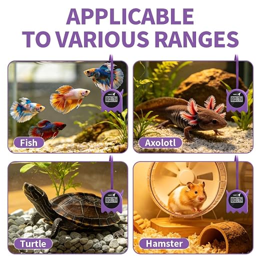 Aquarium Thermometer-Flexible Hang on Water Temperature Gauge | High precision,long battery life,LED Display Aquarium Thermometer Digital for Betta Turtle Axolotl Tanta Reptile accessories