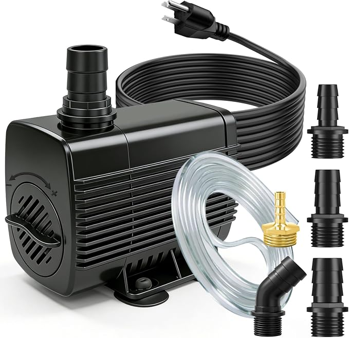660GPH Submersible Fountain Pump with Tubing 10ft Outdoor Cord for Garden | Overheat Protection, Ground Cord with 3-Prong Plug Safer for Indoor and Outdoor Use