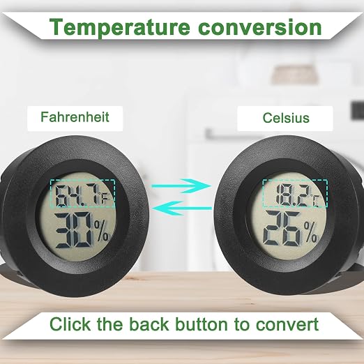 Reptile Thermometer and Humidity Gauge Digtal Terrarium Thermometer 4pc | Circular Bearded Dragon Cage Accessories Reptile Temp and Humidity Gauge for Leopard Gecko Hermit Crab Gecko Lizard Etc