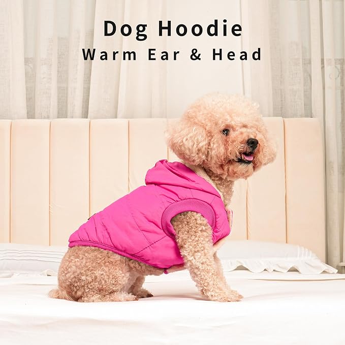Vecomfy Fleece Lining Extra Warm Dog Hoodie in Winter for Small Dogs Jacket Puppy Coats with Hooded Pink M
