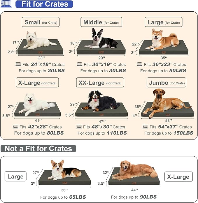 Outdoor Dog Bed for Small Dogs & Cats, Waterproof Dog Crate Mat Orthopedic Egg Crate Foam with Washable Removable Oxford Cover, Brown
