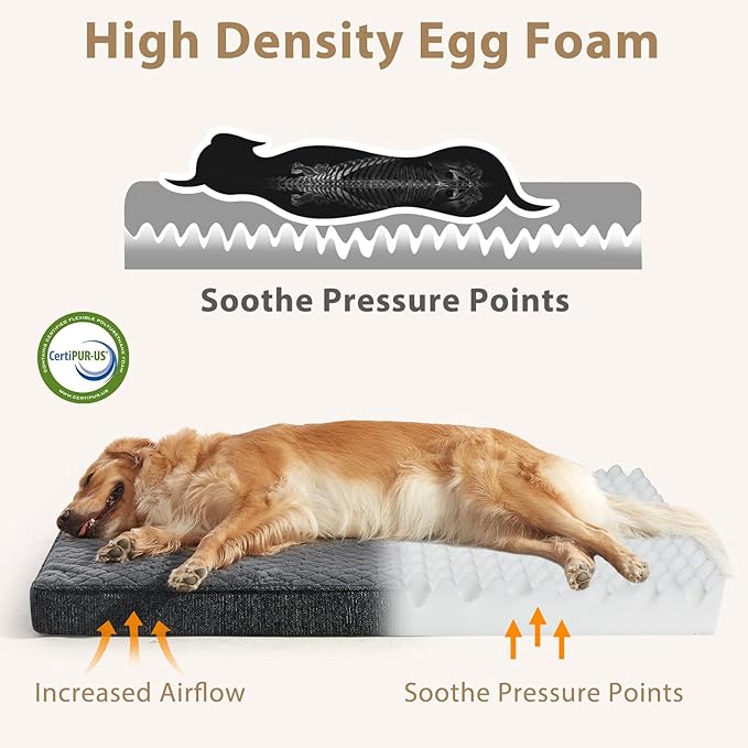 JOEJOY Orthopedic Dog Bed for Extra Large Dogs, Washable Dog Crate Bed Large Sized with Removable Cover, Egg Memory Foam Big Pet Beds, Grey, 47"x29"