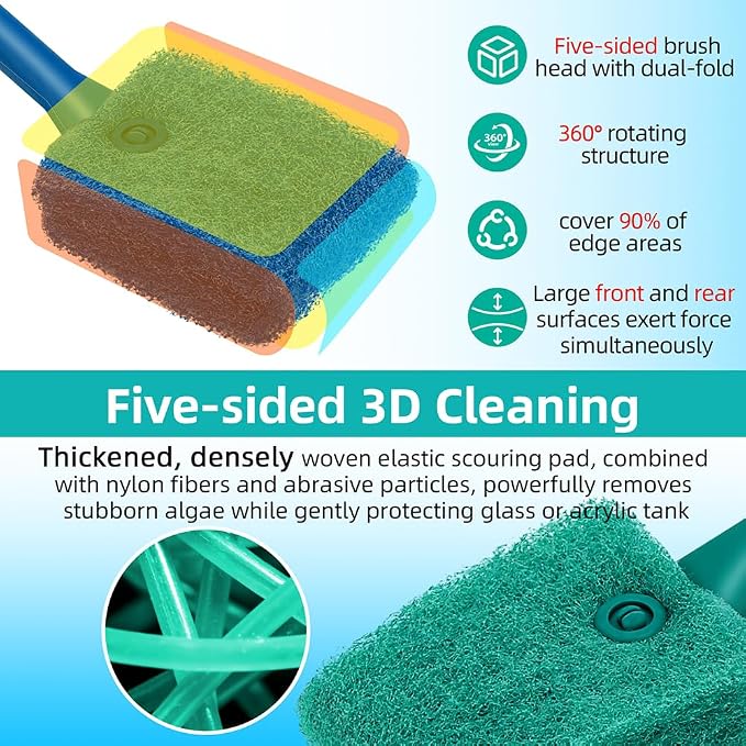 DaToo 2 PCS Fish Tank Cleaning Tools Double Sided Sponge Brush Cleaner Long Handle Aquarium Cleaning Scrubber for Aquariums and Home Kitchen