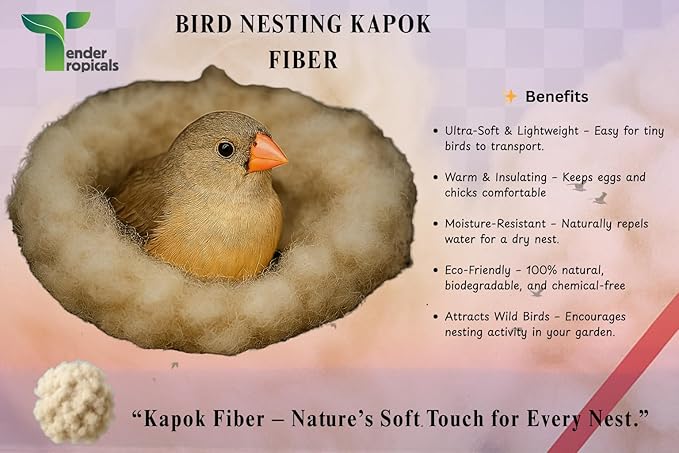 Natural Kapok Bedding for Small Birds & Pets | 2.1oz Ultra Soft Nesting Material for Finch, Canary, Parakeets, Hamsters, Sugar Gliders, Rabbits, Squirrels & Mice | Safe Plant-Based Eco Nest Fiber
