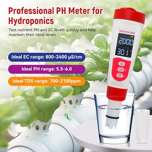 Digital Pool Water PH Tester - Multifunctional 4 in 1 PH Meter for Water/TDS/EC/Thermometer, TDS EC Meter Digital Water Tester with LCD Display for Drinking Water Swimming Pools Aquariums Hydroponics