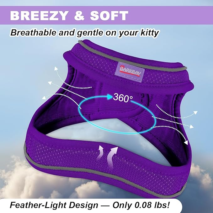 Cat Harness and Leash Set,Escape Proof Kitten Harness,Step in Adjustable Soft Lightweight,Easy Control,Reflective Strips Comfortable for Walking Travel(Purple,XXS)