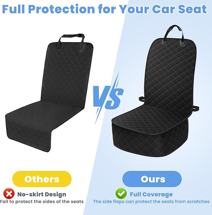 ELONGRIVER Dog Car Seat Covers, Waterproof Front Seat Cover for Dogs, Scratch-Proof, Nonslip Pet Passenger Seat Cover Protector, Universal Fit for Cars Trucks SUVs, Large Size, Black