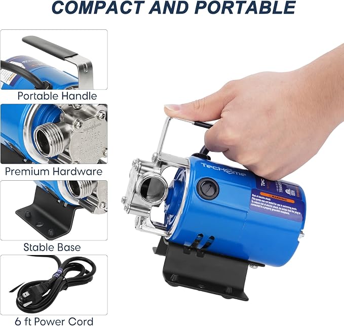 TecHome Water Pump Water Transfer Pump, 115V Electric Garden Hose Pump. | 1/10HP 330GPH , with Suction Hose Kit.