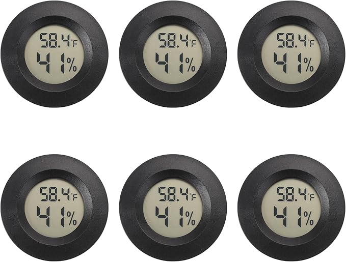 Serundo Auto Digital Hygrometer Thermometer Indoor/Outdoor Hygrometer 6PC | Mini Size,LCD,℉/℃ Conversion,Fast Response, Outdoor Thermometer with Humidity for Reptile Greenhouse Cellar 3D Printer