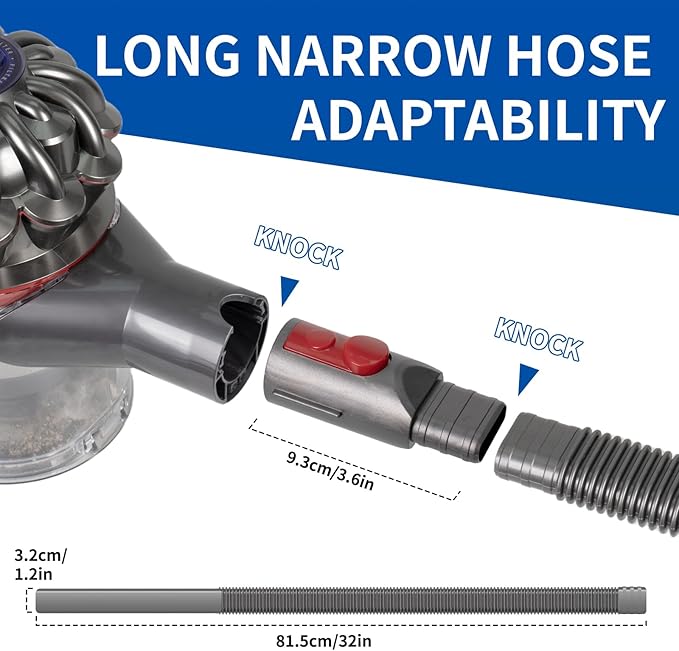 Vacuum Attachment Kit Compatible with Dyson V7 V8 V10 V11 V15 Vacuum Cleaner，Dryer Vent Hose Flexible Extension Hose Mattress Tool Stiff Brush Soft Bristle Crevice Tool Attachment for Home Cleaning