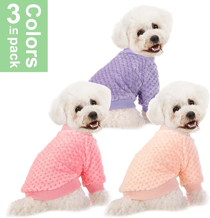 POMIU Dog Sweater, Dog Sweaters for Small Medium Dogs or Cat, Warm Soft Flannel Pet Clothes for Dogs Girl or Boy, Dog Shirt Coat Jacket (Peach+Purple+Rose, XX-Large)