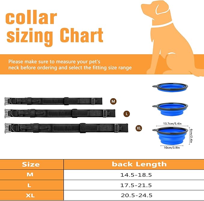 HYDEME Tactical Dog Collar Adjustable Nylon Collar with Control Handle and Heavy Metal Buckle for Medium and Large Dogs, with Patches&Airtags Case&Poop Bag Dispenser&Portable Bowl. (XL, Black)