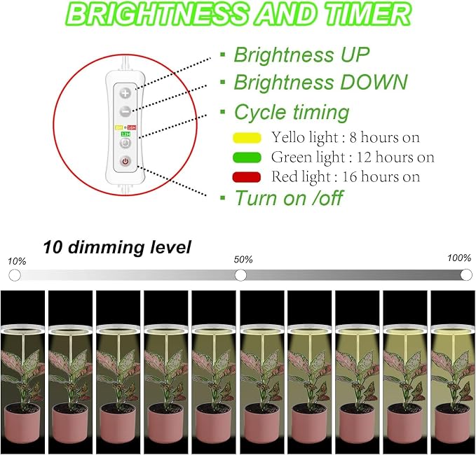 144 LEDs Plant Grow Light for Indoor Plant,Walnut Wood Grain Aluminum LED Grow Light with Black Base, Height Adjustable,6.3" Aluminum Housing,Automatic Timer with 8/12/16 Hours,2 Pack