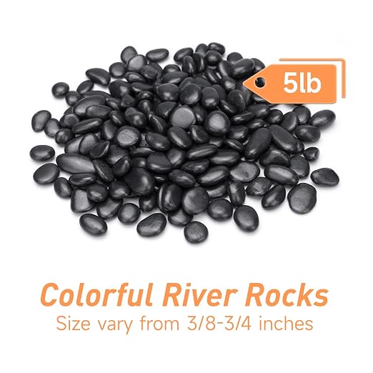 Pulovin 5 lbs Black Pebbles for Indoor Plants, Succulent, Bamboo, Vase, 3/8" Plant Rocks for Pots Indoor, Small River Rocks Decorative Pea Gravel, Highly Polished
