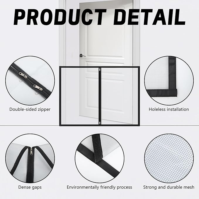32" H x 44" W Dog Screen Mesh Gate Portable Puppy Safety Fence No Drilling Dog Gates Indoor Outdoor Pet Safety Guard Essentials for Stairs Doorways Deck Porch Hallways Patio