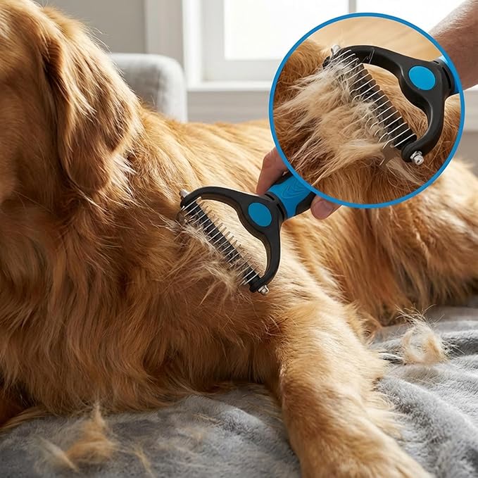PETIMP STORE 4PCS Self Cleaning Slicker Brush, Pet Grooming Rake, Bath Brush & Massage Brush for Short/Long Haired Dogs, Cats & Horses, Pet Grooming Deshedding Tools - Pet Supplies (Blue Black)