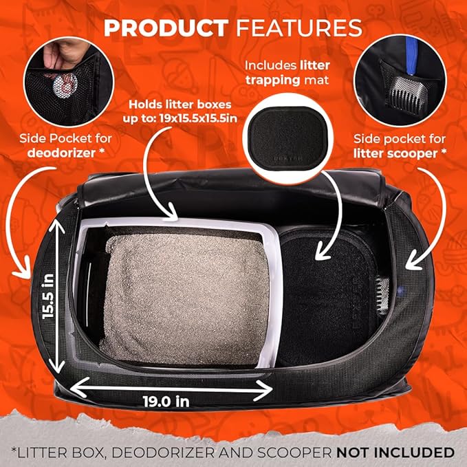 Pexter Cat Litter Box Enclosure, Dog Proof, Discreet and Hidden Litter Box, Kitty Litter Trap Design with Easy-Clean Feature, Scoop and Deodorizer Storage Pockets, Lightweight and Waterproof