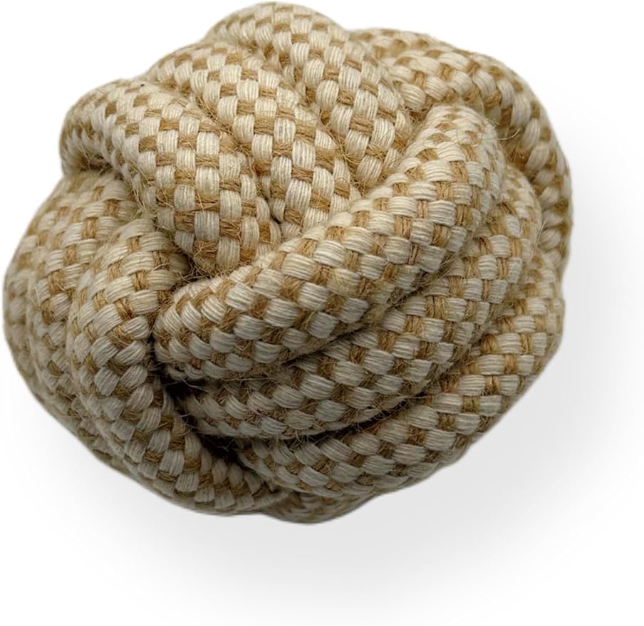 Natural Hemp Dog Rope Toy, Durable Chew and Tug Toy for Medium and Large Dogs, Biodegradable Dental Cleaning Pet Toy (Ball)