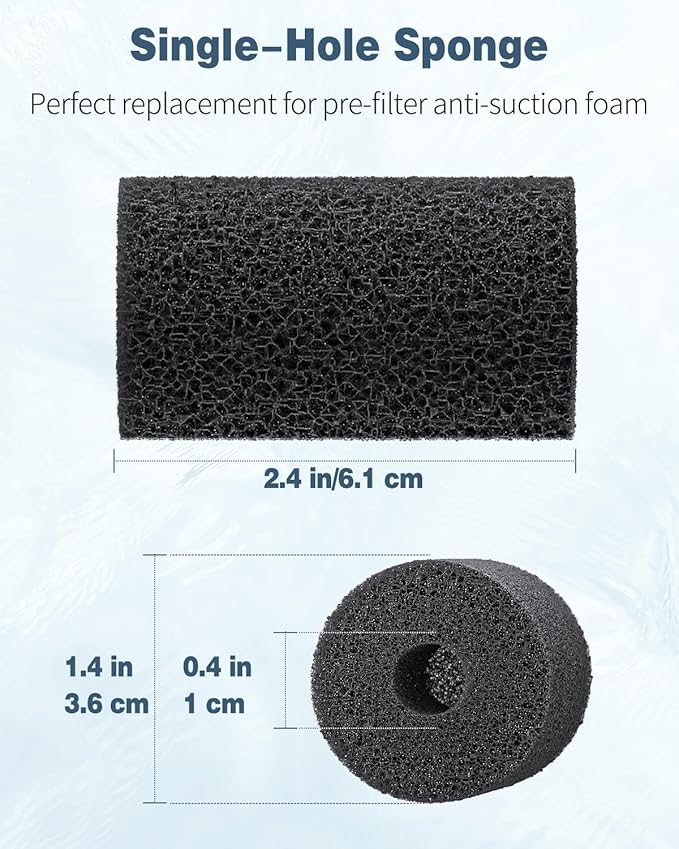 Pawfly 12 Pack Pre-Filter Sponge, Aquarium Filter Sponge 0.4" Intake Sponge Foam Roll for Small Fish Shrimp Fry Fish Tank Covers Accessories