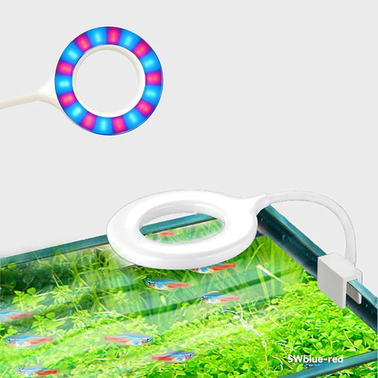 5-8 Gallon Fish Tank Clip On Aquarium Light with White Blue Red LEDs Small Aquarium Light, Full Spectrum Fish Tank Light with USB Port and 360 Degrees Flexible Rotate