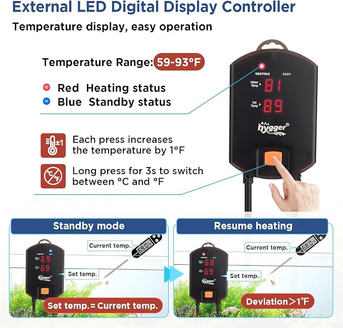hygger Aquarium Arowana Heater,300W Removable Shell Submersible Fish Tank Heater with LED Digital Display,800W for 25-80 Gallon Medium and Large Freshwater and Saltwater Fish Tank