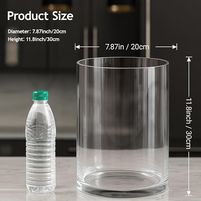 2.5 Gallon Cylindrical Glass Fish Tank Solid Base, 360° Full View Desktop Aquarium Starter, Easy to Maintain Small Microfauna for Betta Snails Shrimp Aquatic Planting and Small Plant Terrarium