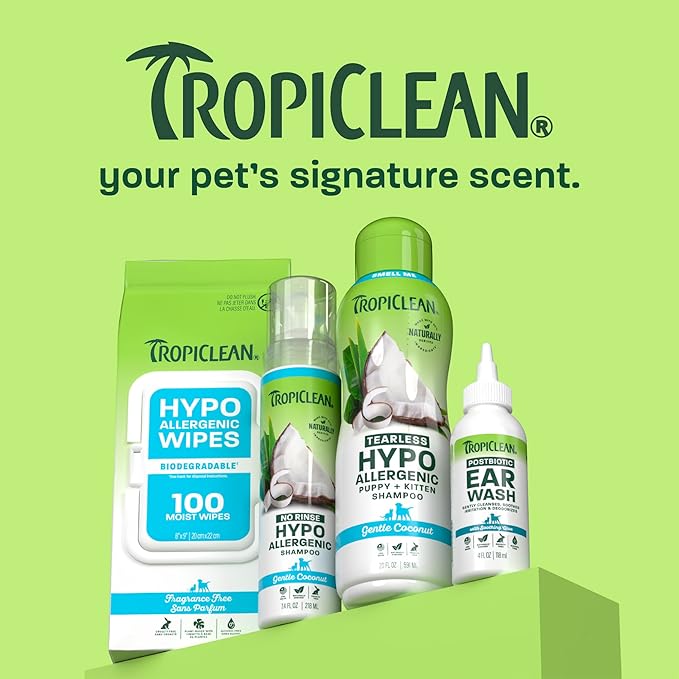 TropiClean Hypoallergenic Waterless Dog Shampoo | Dry Shampoo for Allergies & Sensitive Skin | Safe for Cats | Puppies & Kittens | No Rinse | 7.4oz