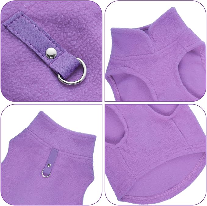 Rbenxia 1 Piece Dog Sweater with Leash Ring Soft Fleece Vest Dog Pullover Warm Jacket Pet Dogs Clothes Winter Dogs Outfits for Small Cat Pets (Purple, X-Small)
