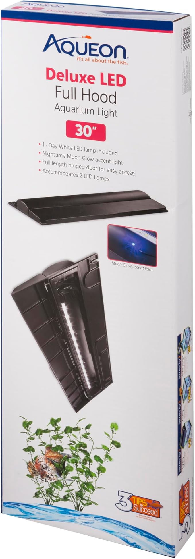 Aqueon LED Deluxe Fish Tank Aquarium Full Hood, Black, 30 Inch | Aquarium light with full-length feeding door, custom-fit aquarium lid with rear breakouts for filters and heaters