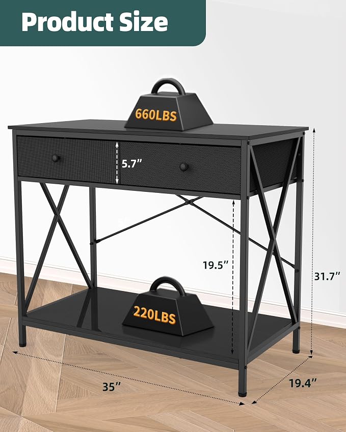 Fish Tank Stand with Drawer,40-50 Gallon Aquarium Stand Easy Assemble | Stable Metal Frame, 2-Tier Breeder Reptile Turtle Terrarium Stand Fits Office Room Home, Adjustable Feet, Accessories Storage