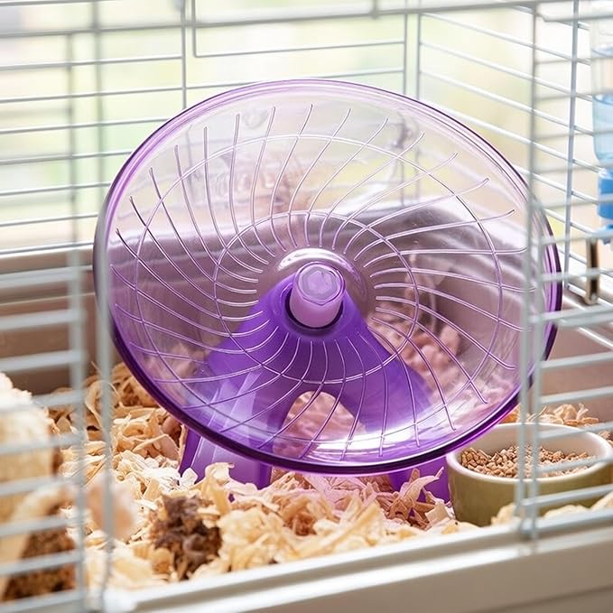 Silent Hamster Wheel Large Flying Saucer Exercise Wheel for Gerbils and Hedgehogs with Violet Color, Quiet Small Animal Running and Cage Accessory