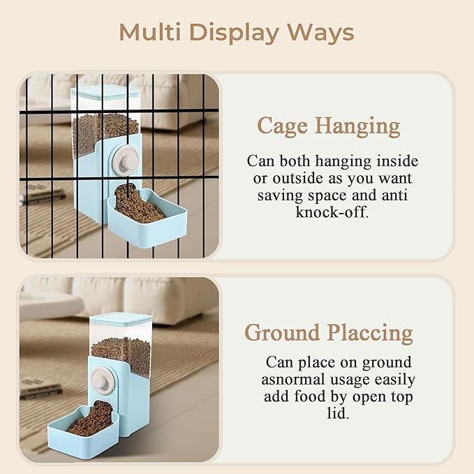 Auto Gravity Food Dispenser for Cage Hanging, 41OZ Capacity Hanging Automatic Pet Cage Feeder, Food Bowl for Cats Dogs Rabbit Ferret Chinchilla Bird Hedgehog Guinea Pig (Light Blue)