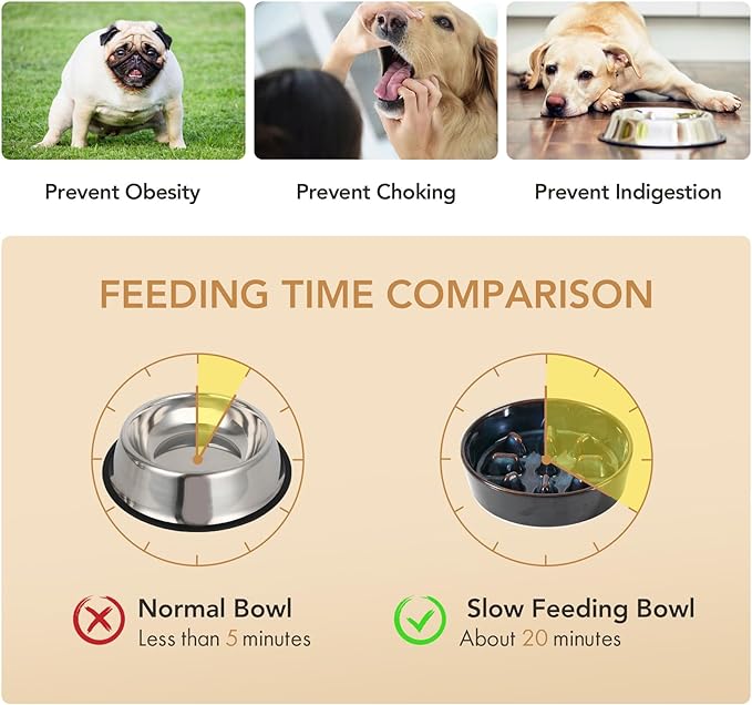 Havniva Slow Feeder Dog Bowls, 1.2 Cups Ceramic Dog Food Bowls 7.3 inch Slow Feeder for Small Dogs Puzzle Bowls for Fast Eater, Pet Slow Feeding Dish Anti-Choking