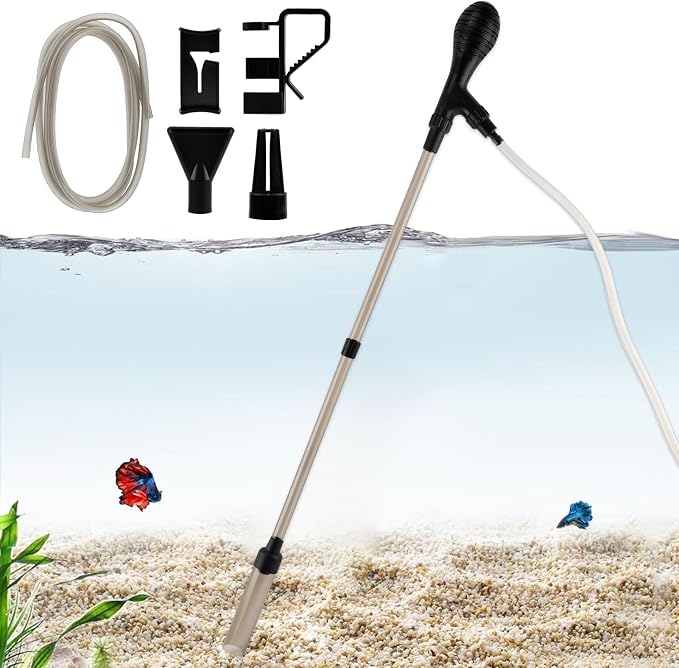 Small Fish Aquarium Gravel Cleaner Kit - Manual 80GPH Strong Suction Gravel Vacuum for Aquarium, Water Changer, Sand Washer, Glass Cleaner & Waste Remover for 5-80 Gallon Tanks, 200cm Hose