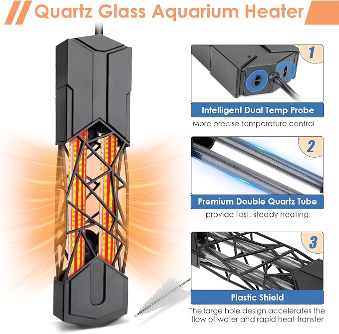 hygger Submersible Aquarium Heater More Efficient Fish Tank Heater with Adjustable Temperature Control, Auto Off & Overheat Protection for Saltwater Freshwater (600W)