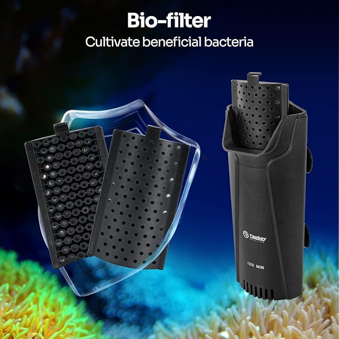 Yaubay Quiet Internal Aquarium Filter, 3-Stage Bio-Filtration Low-Level Waterfall Small Power Filter with Protective Grate for Up to 10 Gallon Fish Turtle Shrimp Tank Filtration (Filter) (Filter)
