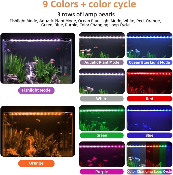 hygger LED Aquarium Light, 26W Full Spectrum Fish Tank Light with Multi-Color Timer DIY Mode 24/7 Natural Mode, Adjustable Brightness, Aquarium Plant Light with Extendable Brackets for 32~37IN Tank