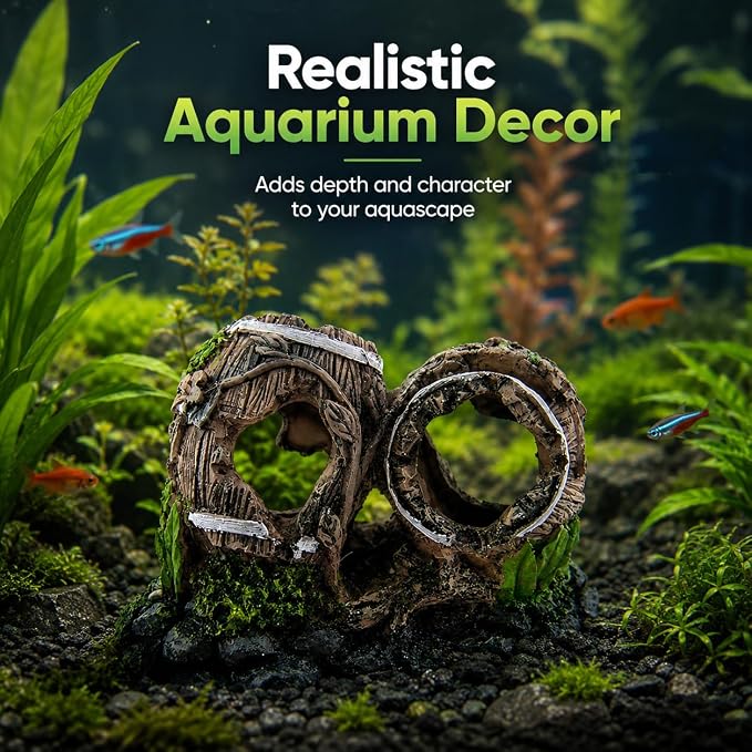 Resin Double Barrel Aquarium Cave for Betta, Shrimp & Small Fish | 5.5 x 2.8 x 3.9 in resin double-barrel hideout with multiple openings for bettas, shrimp, guppies and small fish