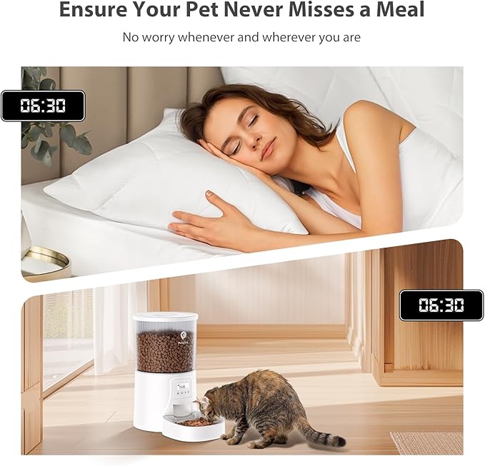 PETULTRA Automatic Cat Feeder: 4L Timed Cats Food Dispenser Programmable 1-6 Meal for Cat and Small Medium Dog- Auto Pet Feeder Dual Power Supply with Desiccant Bag& | Easy to Clean White