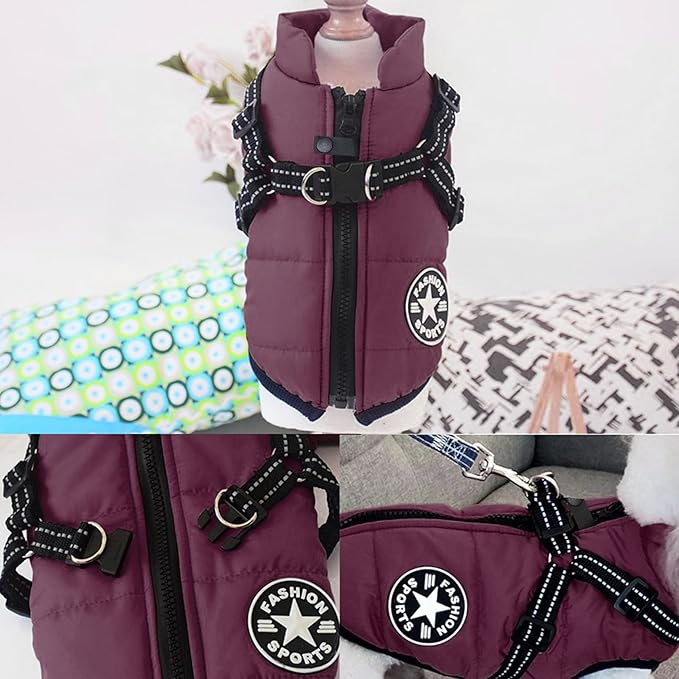 Aiboria Dog Jackets for Winter Windproof Waterproof 2 in 1 Outfit Cold Weather Coat Dog Vest Harness Puppy Winter Warm Jacket Purple S