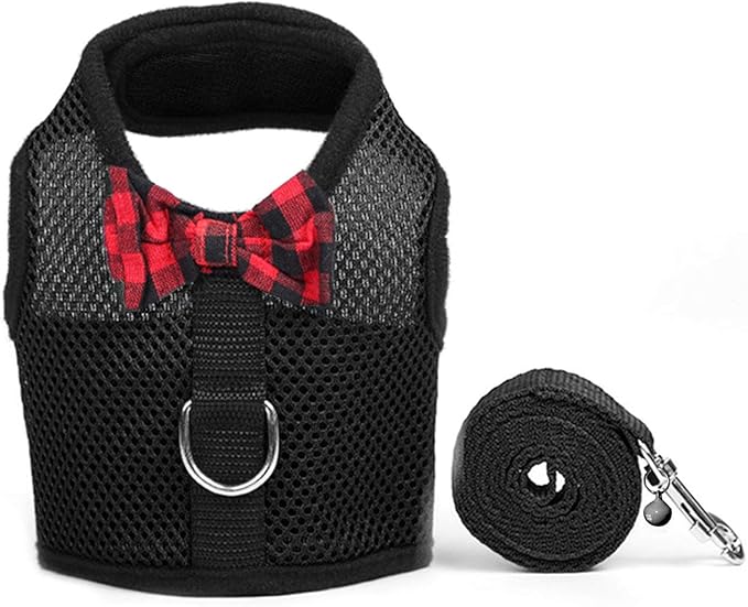 Rypet Animal Harness and Leash - Soft Mesh Pet Harness With Safe Bell, No Pull Comfort Padded Vest for Small Pet Black M