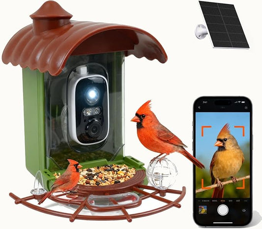Bird Feeder with Camera, Smart Bird Feeder Camera with AI Identify BirdSpecies, Solar Powered, Instant Alerts, 2K HD Video, Various DIY Addons, 2.4G WiFi, Gift for Mom Dad Birdlover (Green)