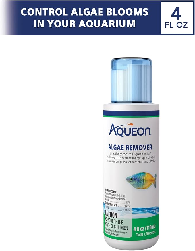 Aqueon Fish Tank Aquarium Algae Remover, 4 oz | Fish tank algae remover for freshwater aquariums with fish and plants; controls green water blooms and decor algae