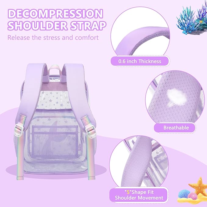 MOONBABY Clear Backpack for School Girls, Heavy Duty TPU Transparent Backpack Stadium Events Approved, Clear Bookbag