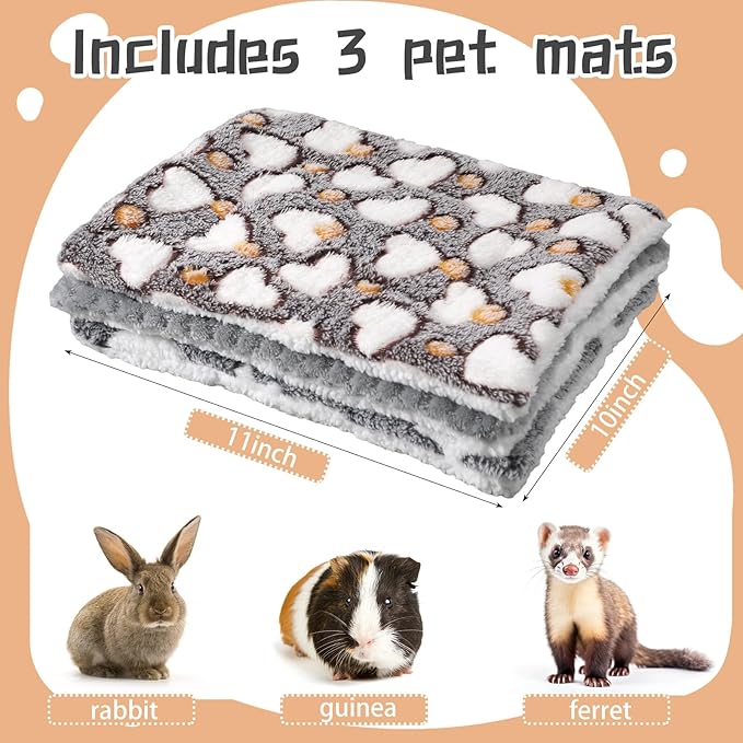 Jetec 3 Pcs Bunny Guinea Pig Beds Soft Bunny Mats Warm Guinea Pig Mat Small Animal Bed Pads Fleece Sleeping Pads for Indoor Rabbit Hamster Squirrel Hedgehog Chinchilla(Fleece,Pineapple Grid,Gray)