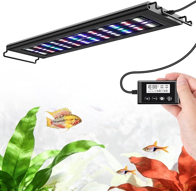 LED Aquarium Light Full Spectrum Fish Tank Light with RGB Brightness/Color Stepless Adjustment, 24/7 Day-Night Cycle Mode, Auto On/Off Timer, IP68 Waterproof (12W for 12'' - 18'' Tank)