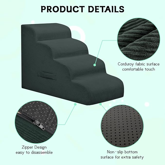 Mesa Lemon Dog Stairs Steps for High Bed, 3 Steps Pet Steps for Small Dogs Non-Slip Removable Washable Cover Ramp for Indoor Outdoor Car Couch Sofa, Dark Gray
