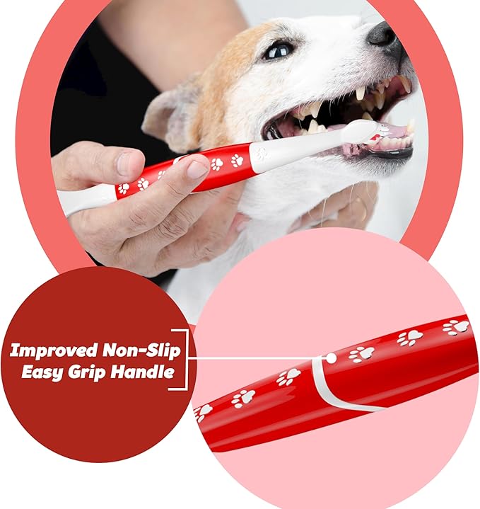 Pet Toothbrush for Dogs, Cats with Soft Bristles - Easy Teeth Cleaning & Dental Care, Non Slip Dual Head Dog Toothbrush for Medium & Large Pets, Toothpaste Not Included (Pack of 2(Pink & Green))